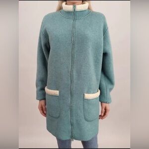 Denim&Co Teal Teddy Jacket with Cream Details